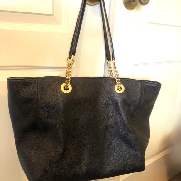 Coach Womens Black Polished Pebble Leather Turnlock Chain Tote 27 Bag - Picture 3 of 12